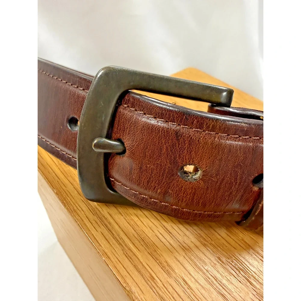 Genuine Leather Belt Brown Classic Dress Casual Dark Bronze Buckle 36